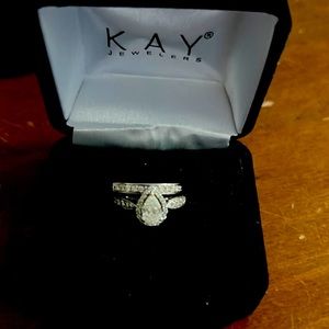 Kay Jewelers Silver and White Teardrop Ring